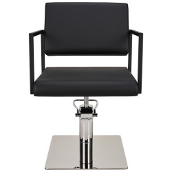 Czarny Fotel Fryzjerski LOFT - Srebrna Kwadratowa Podstawa - Ayala 48h -Fotele fryzjerskie- 