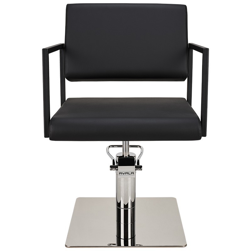 Czarny Fotel Fryzjerski LOFT - Srebrna Kwadratowa Podstawa - Ayala 48h -Fotele fryzjerskie- 