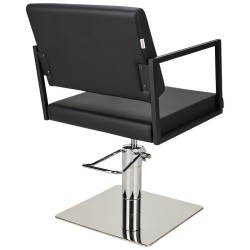 Czarny Fotel Fryzjerski LOFT - Srebrna Kwadratowa Podstawa - Ayala 48h -Fotele fryzjerskie- 