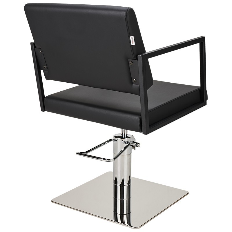 Czarny Fotel Fryzjerski LOFT - Srebrna Kwadratowa Podstawa - Ayala 48h -Fotele fryzjerskie- 