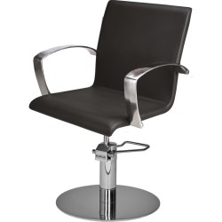Czarny Fotel Fryzjerski PARTNER - Srebrna Okrągła Podstawa - Ayala 48h -Fotele fryzjerskie- 