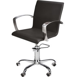 Czarny Fotel Fryzjerski PARTNER - Srebrna Pięcioramienna Podstawa - Ayala 48h -Fotele fryzjerskie- 