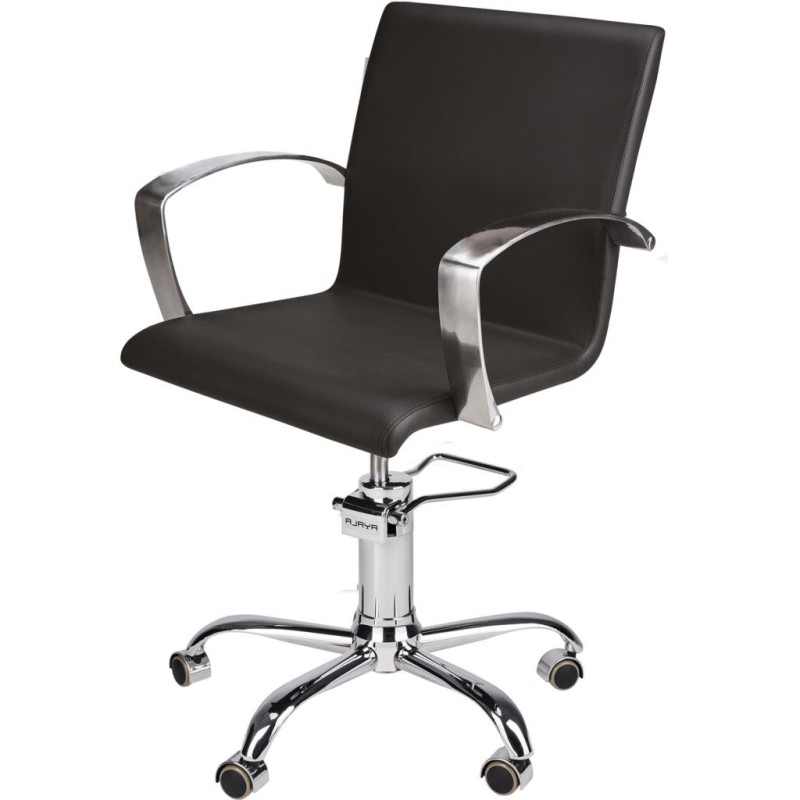 Czarny Fotel Fryzjerski PARTNER - Srebrna Pięcioramienna Podstawa - Ayala 48h -Fotele fryzjerskie- 