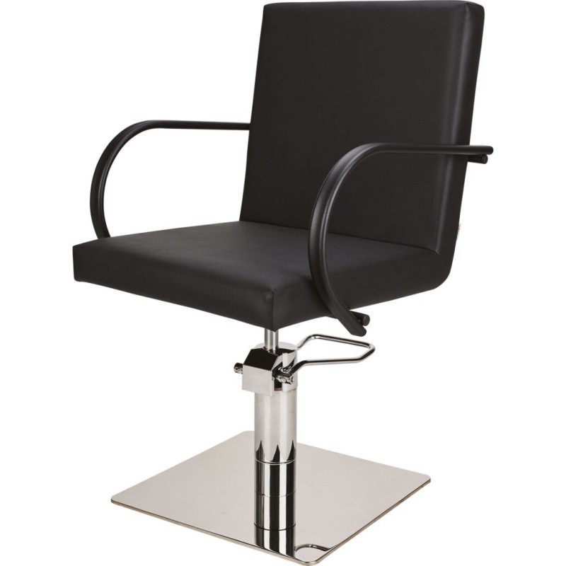 Czarny Fotel Fryzjerski PIK - Srebrna Kwadratowa Podstawa - Ayala 48h -Fotele fryzjerskie- 