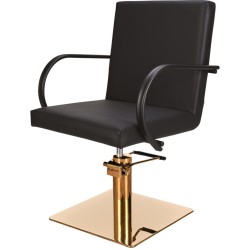 Czarny Fotel Fryzjerski PIK - Złota Kwadratowa Podstawa - Ayala 48h -Fotele fryzjerskie- 