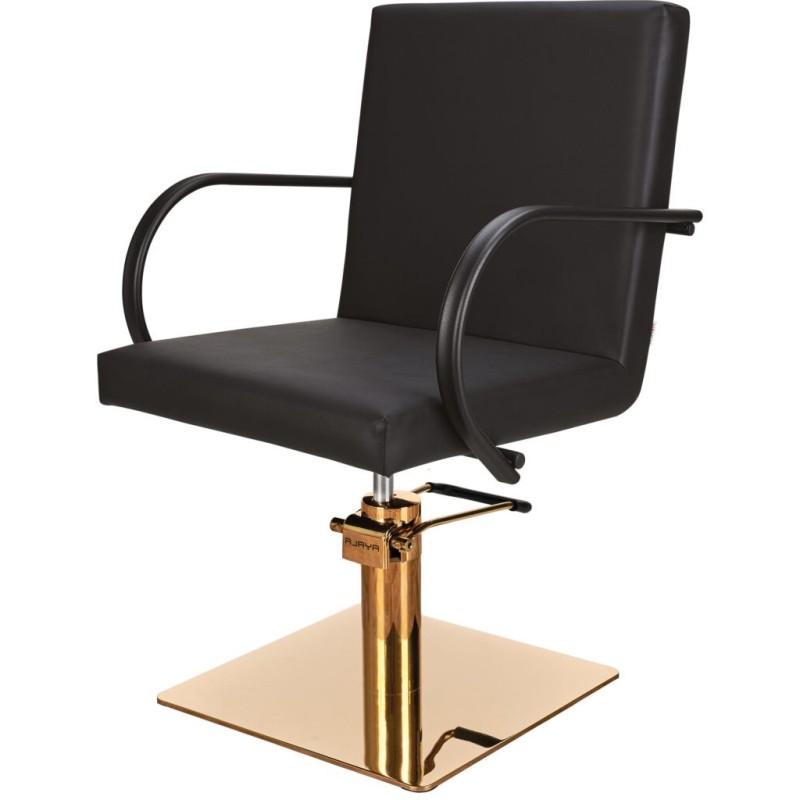 Czarny Fotel Fryzjerski PIK - Złota Kwadratowa Podstawa - Ayala 48h -Fotele fryzjerskie- 