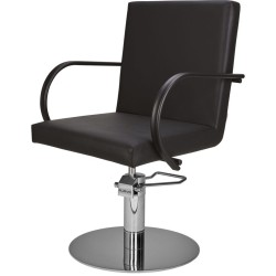 Czarny Fotel Fryzjerski PIK - Srebrna Okrągła Podstawa - Ayala 48h -Fotele fryzjerskie- 