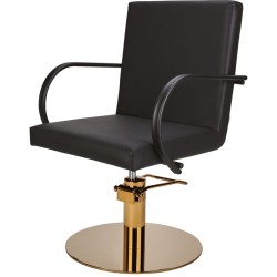 Czarny Fotel Fryzjerski PIK - Złota Okrągła Podstawa - Ayala 48h -Fotele fryzjerskie- 