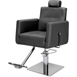 Czarny Fotel Fryzjerski RAY - Srebrna Kwadratowa Podstawa - Ayala 48h -Fotele fryzjerskie- 