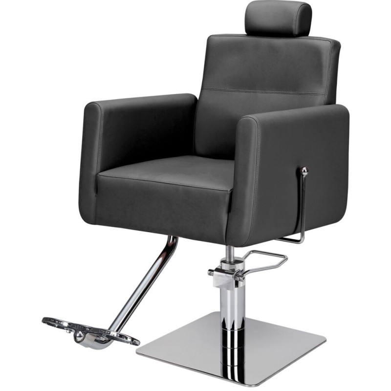 Czarny Fotel Fryzjerski RAY - Srebrna Kwadratowa Podstawa - Ayala 48h -Fotele fryzjerskie- 