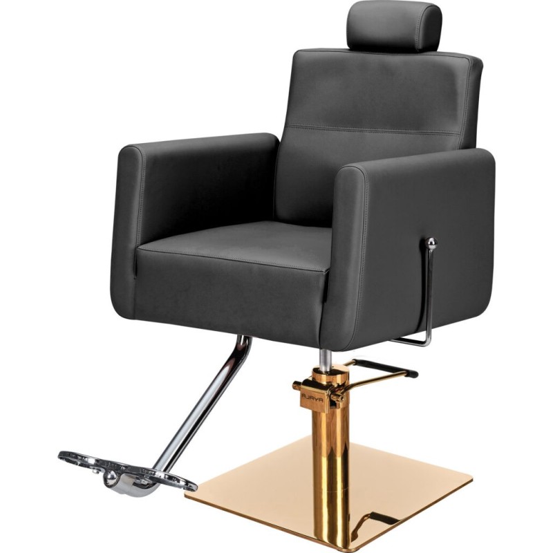 Czarny Fotel Fryzjerski RAY - Złota Kwadratowa Podstawa - Ayala 48h -Fotele fryzjerskie- 