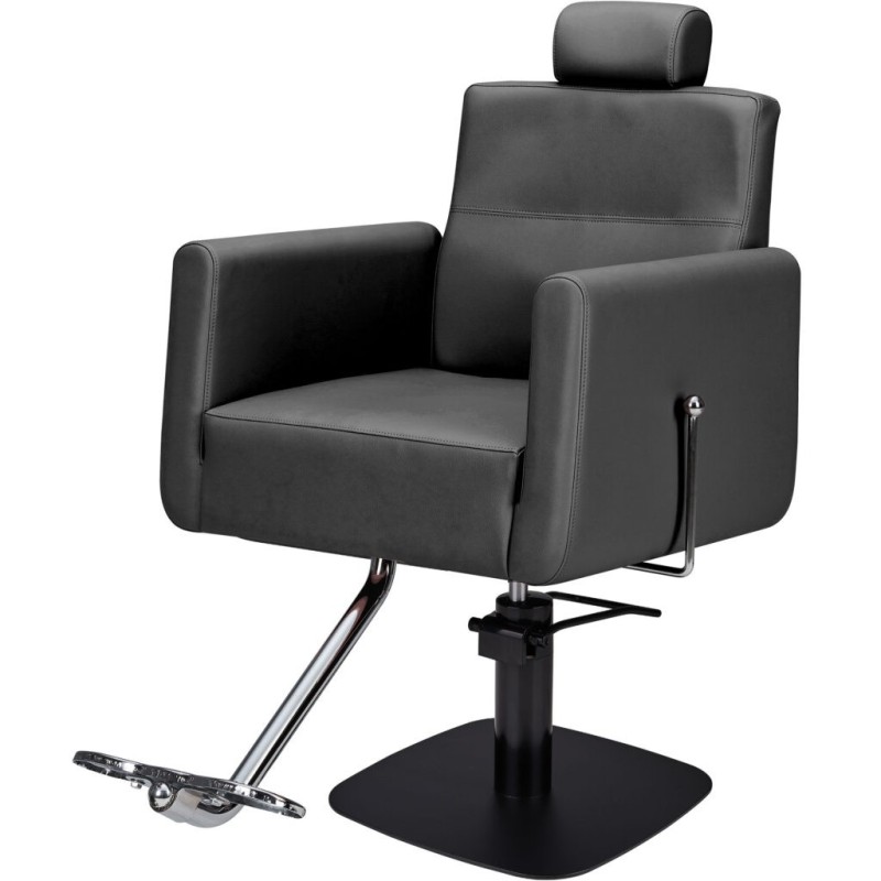 Czarny Fotel Fryzjerski RAY - Czarna Kwadratowa Podstawa - Ayala 48h -Fotele fryzjerskie- 