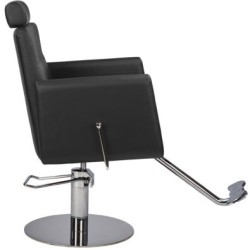 Czarny Fotel Fryzjerski RAY - Srebrna Okrągła Podstawa - Ayala 48h -Fotele fryzjerskie- 