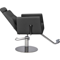 Czarny Fotel Fryzjerski RAY - Srebrna Okrągła Podstawa - Ayala 48h -Fotele fryzjerskie- 