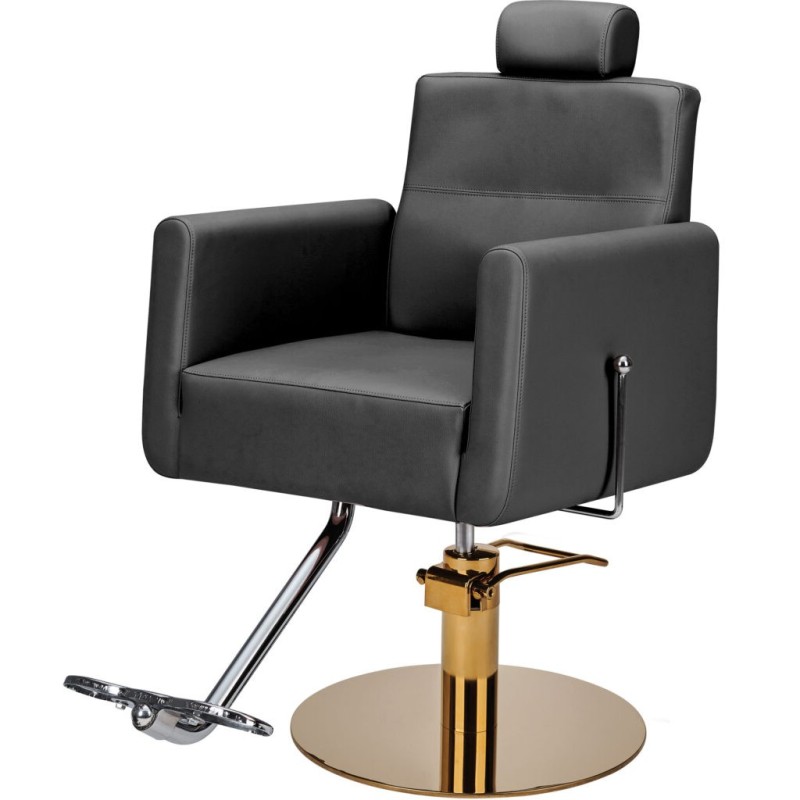 Czarny Fotel Fryzjerski RAY - Złota Okrągła Podstawa - Ayala 48h -Fotele fryzjerskie- 
