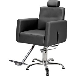 Czarny Fotel Fryzjerski RAY - Srebrna Pięcioramienna Podstawa - Ayala 48h -Fotele fryzjerskie- 