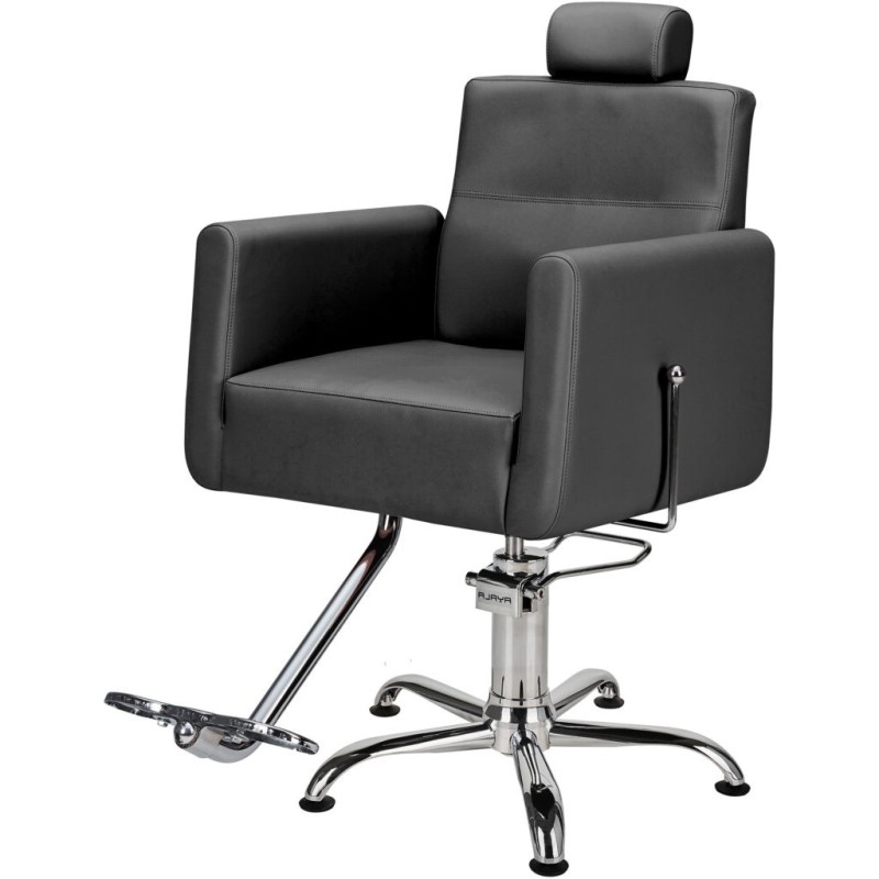 Czarny Fotel Fryzjerski RAY - Srebrna Pięcioramienna Podstawa - Ayala 48h -Fotele fryzjerskie- 