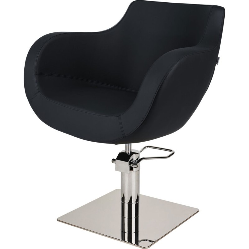 Czarny Fotel Fryzjerski THOMAS - Srebrna Kwadratowa Podstawa - Ayala 48h -Fotele fryzjerskie- 