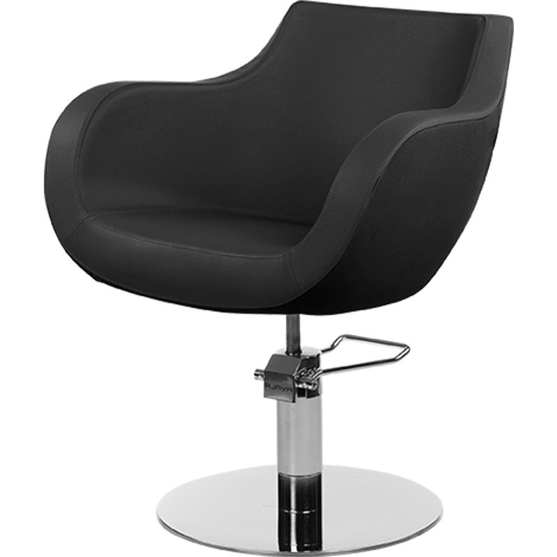 Czarny Fotel Fryzjerski THOMAS - Srebrna Okrągła Podstawa - Ayala 48h -Fotele fryzjerskie- 