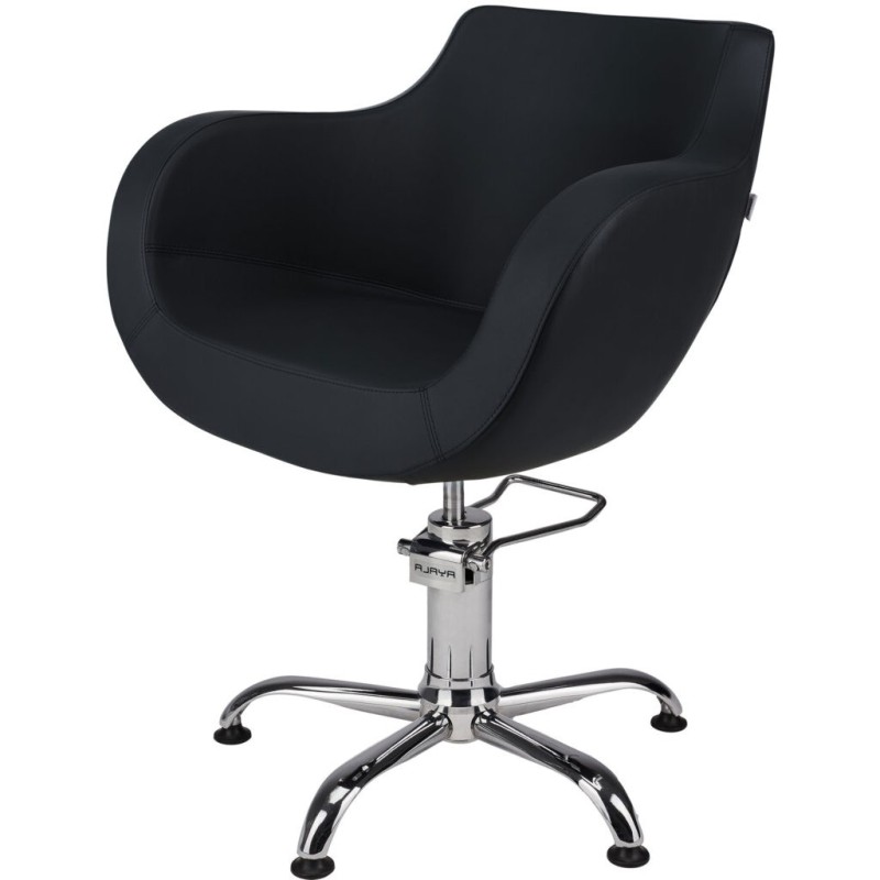 Czarny Fotel Fryzjerski THOMAS - Srebrna Pięcioramienna Podstawa - Ayala 48h -Fotele fryzjerskie- 