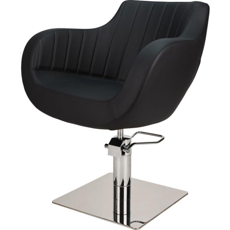 Czarny Fotel Fryzjerski THOMAS P - Srebrna Kwadratowa Podstawa - Ayala 48h -Fotele fryzjerskie- 