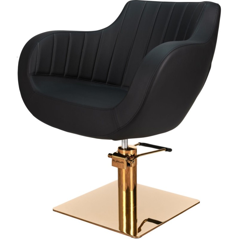 Czarny Fotel Fryzjerski THOMAS P - Złota Kwadratowa Podstawa - Ayala 48h -Fotele fryzjerskie- 