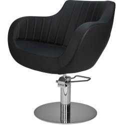 Czarny Fotel Fryzjerski THOMAS P - Srebrna Okrągła Podstawa - Ayala 48h -Fotele fryzjerskie- 