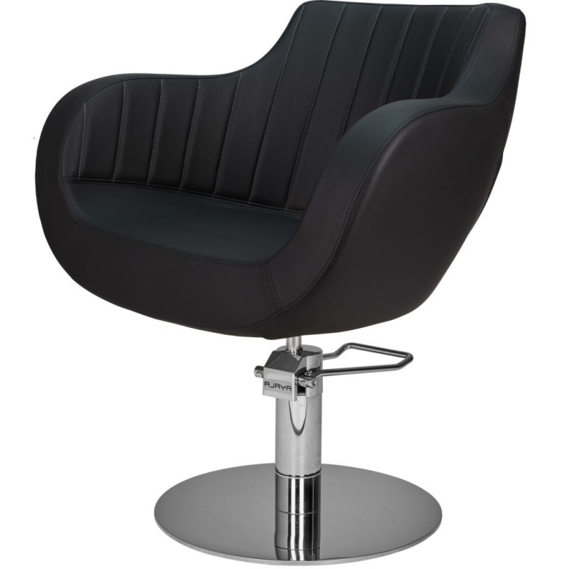 Czarny Fotel Fryzjerski THOMAS P - Srebrna Okrągła Podstawa - Ayala 48h -Fotele fryzjerskie- 