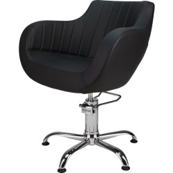 Czarny Fotel Fryzjerski THOMAS P - Srebrna Pięcioramienna Podstawa - Ayala 48h -Fotele fryzjerskie- 