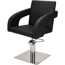 Czarny Fotel Fryzjerski TINA - Srebrna Kwadratowa Podstawa - Ayala 48h -Fotele fryzjerskie- 