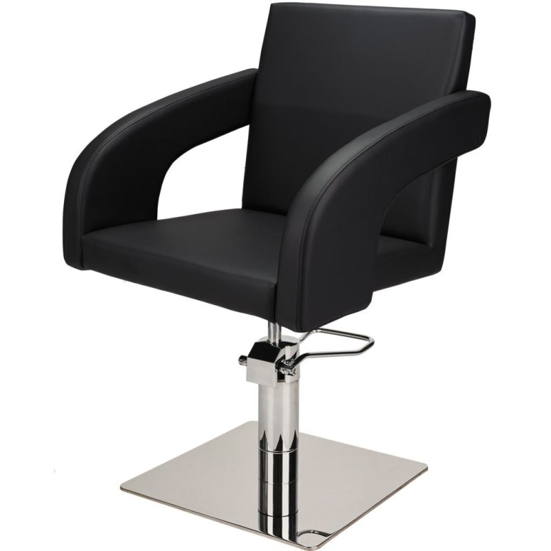 Czarny Fotel Fryzjerski TINA - Srebrna Kwadratowa Podstawa - Ayala 48h -Fotele fryzjerskie- 