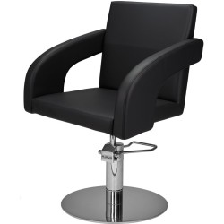 Czarny Fotel Fryzjerski TINA - Srebrna Okrągła Podstawa - Ayala 48h -Fotele fryzjerskie- 