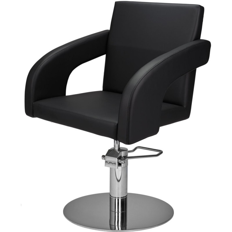 Czarny Fotel Fryzjerski TINA - Srebrna Okrągła Podstawa - Ayala 48h -Fotele fryzjerskie- 