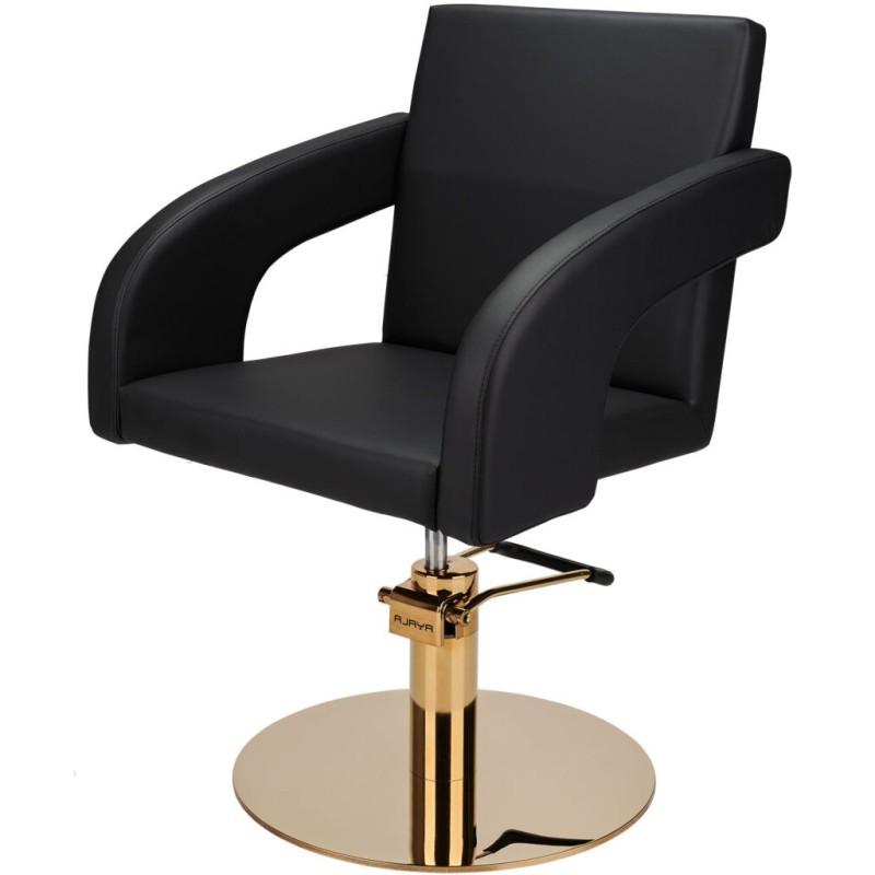 Czarny Fotel Fryzjerski TINA - Złota Okrągła Podstawa - Ayala 48h -Fotele fryzjerskie- 