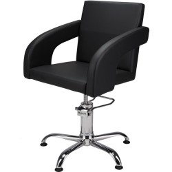 Czarny Fotel Fryzjerski TINA - Srebrna Pięcioramienna Podstawa - Ayala 48h -Fotele fryzjerskie- 