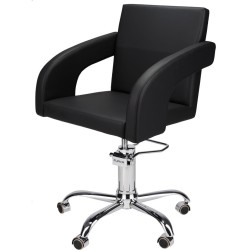 Czarny Fotel Fryzjerski TINA - Srebrna Pięcioramienna Podstawa - Ayala 48h -Fotele fryzjerskie- 