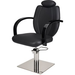 Czarny Fotel Fryzjerski TOLEDO - Srebrna Kwadratowa Podstawa - Ayala 48h -Fotele fryzjerskie- 