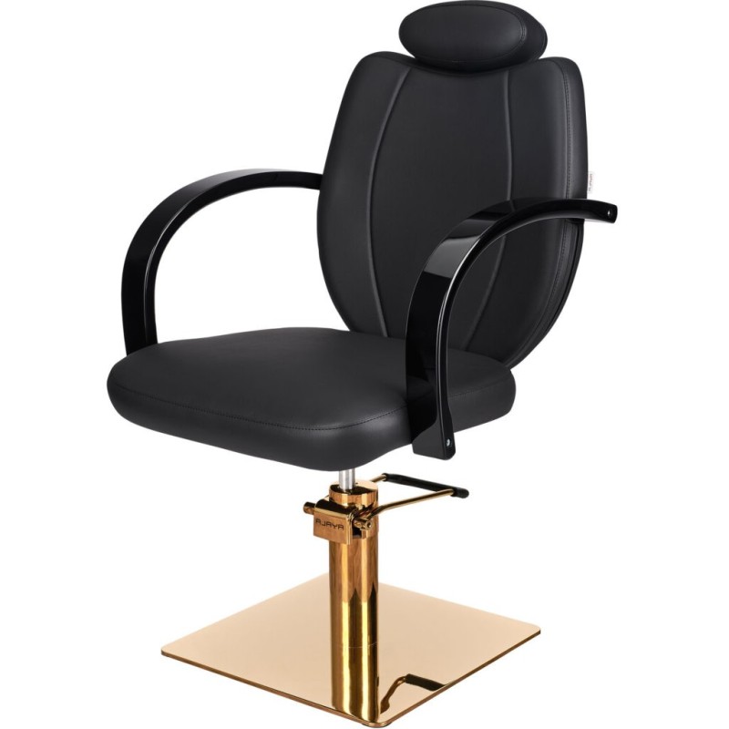 Czarny Fotel Fryzjerski TOLEDO - Złota Kwadratowa Podstawa - Ayala 48h -Fotele fryzjerskie- 