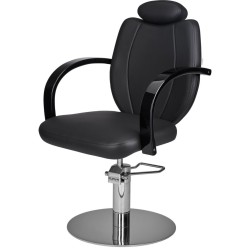Czarny Fotel Fryzjerski TOLEDO - Srebrna Okrągła Podstawa - Ayala 48h -Fotele fryzjerskie- 