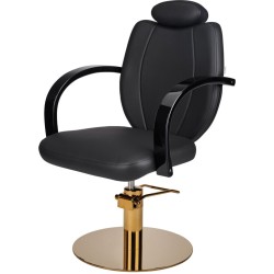 Czarny Fotel Fryzjerski TOLEDO - Złota Okrągła Podstawa - Ayala 48h -Fotele fryzjerskie- 