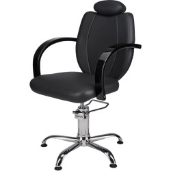 Czarny Fotel Fryzjerski TOLEDO - Srebrna Pięcioramienna Podstawa - Ayala 48h -Fotele fryzjerskie- 