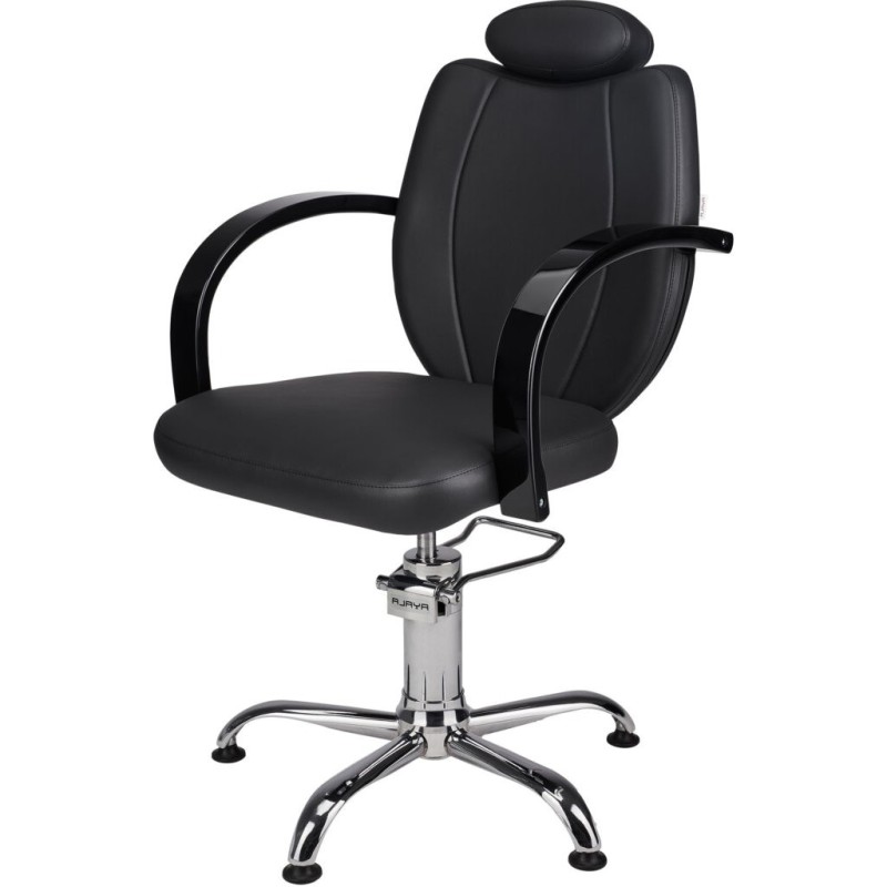 Czarny Fotel Fryzjerski TOLEDO - Srebrna Pięcioramienna Podstawa - Ayala 48h -Fotele fryzjerskie- 