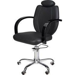 Czarny Fotel Fryzjerski TOLEDO - Srebrna Pięcioramienna Podstawa - Ayala 48h -Fotele fryzjerskie- 