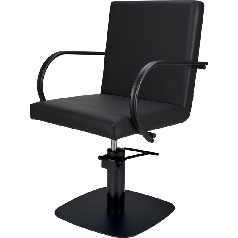 Czarny Fotel Fryzjerski PIK - Czarna Kwadratowa Podstawa - Ayala 48h -Fotele fryzjerskie- 
