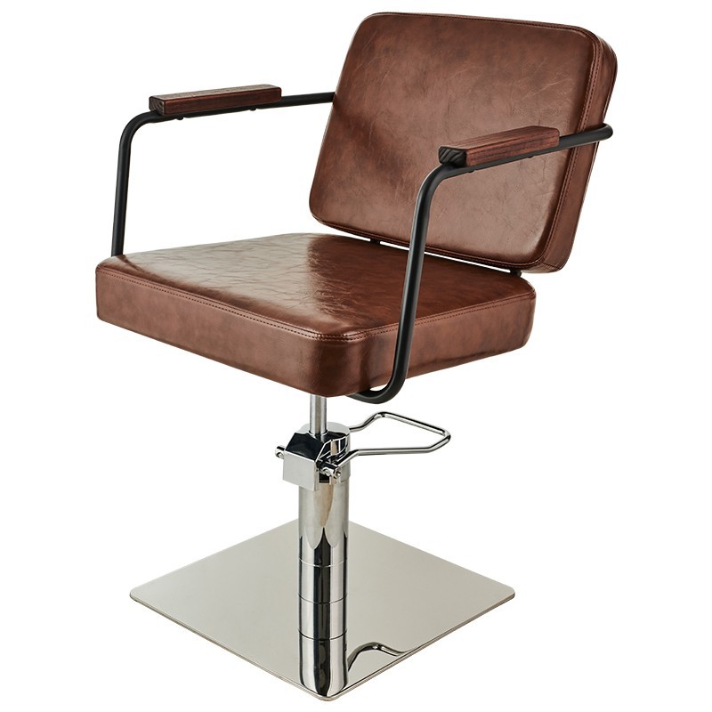 ENZO brązowy fotel fryzjerski srebrna-kwadratowa-podstawa