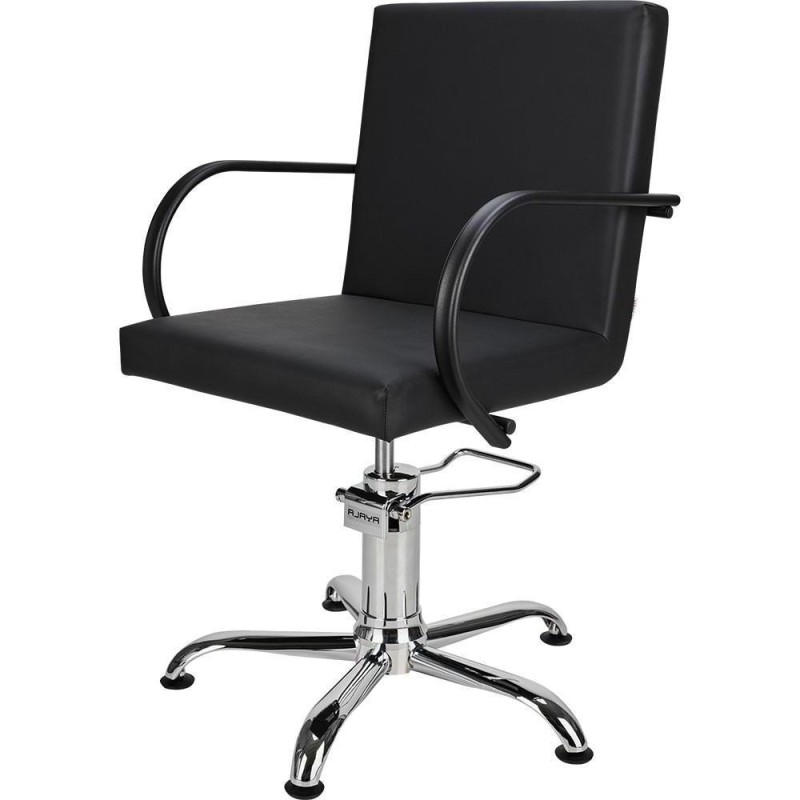 Czarny Fotel Fryzjerski PIK - Srebrna Pięcioramienna Podstawa - Ayala 48h -Fotele fryzjerskie- 