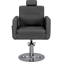 Czarny Fotel Fryzjerski RAY - Srebrna Okrągła Podstawa - Ayala 48h -Fotele fryzjerskie- 