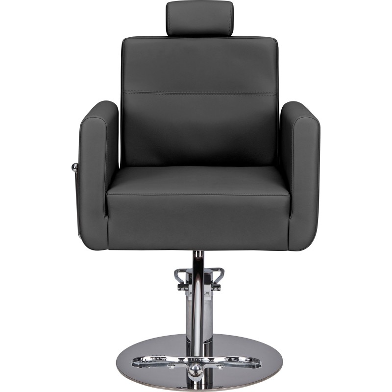 Czarny Fotel Fryzjerski RAY - Srebrna Okrągła Podstawa - Ayala 48h -Fotele fryzjerskie- 