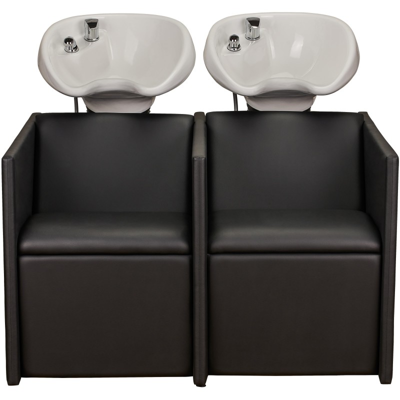 Czarna Podwójna Myjnia Fryzjerska LUNA SOFA - Biała Misa - Ayala 48h -Myjnie fryzjerskie- 