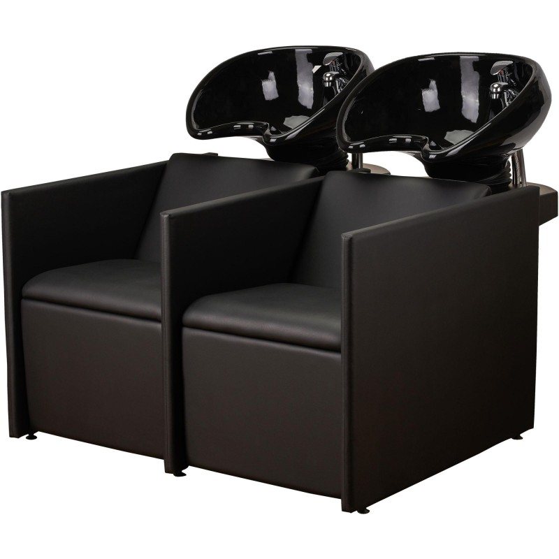 Czarna Podwójna Myjnia Fryzjerska LUNA SOFA - Czarna Misa - Ayala 48h -Myjnie fryzjerskie- 